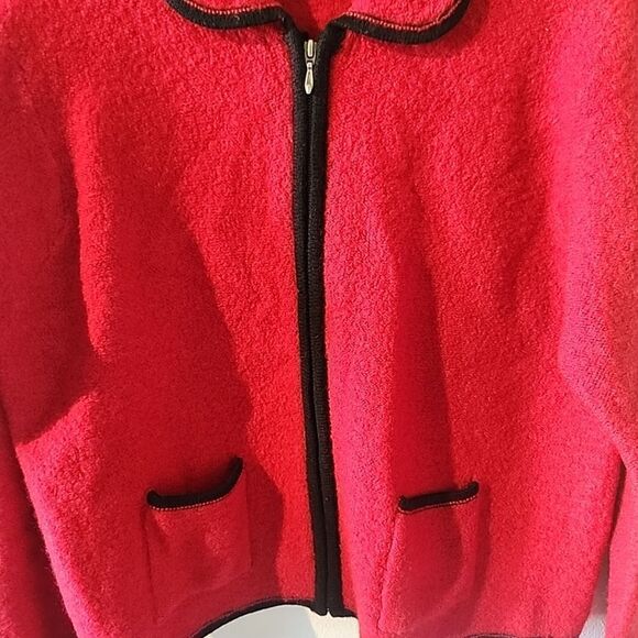 Vintage Tally Ho Womens 100% Wool Cardigan Sweater Size XL Red Black Zip - Picture 4 of 5